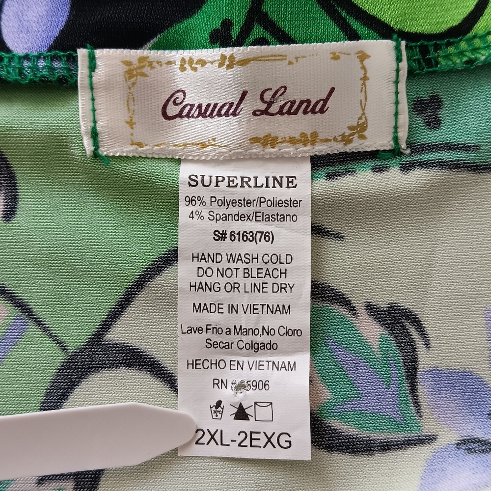 Casual Land Short-Sleeve Blouse Floral Bright Green Purple Yellow White Size 2XL - Picture 2 of 7
